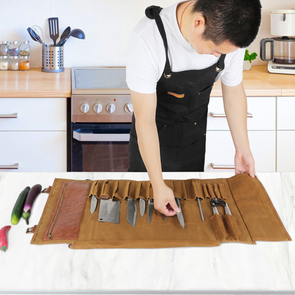 Classic Chef Knife Roll Bag: Brown Canvas