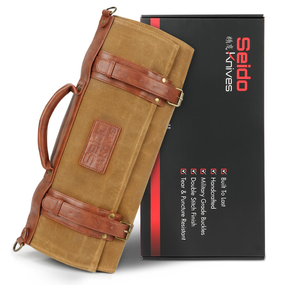 Classic Chef Knife Roll Bag: Brown Canvas