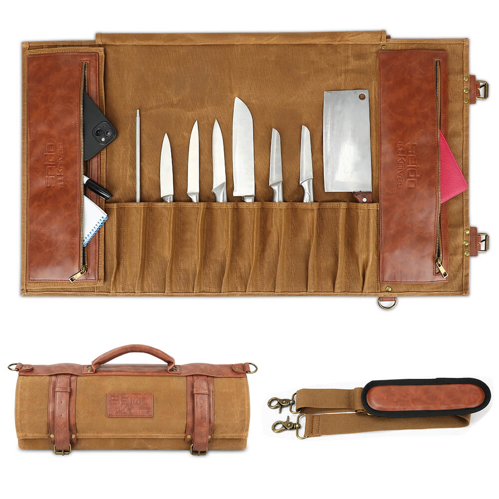 Classic Chef Knife Roll Bag: Brown Canvas