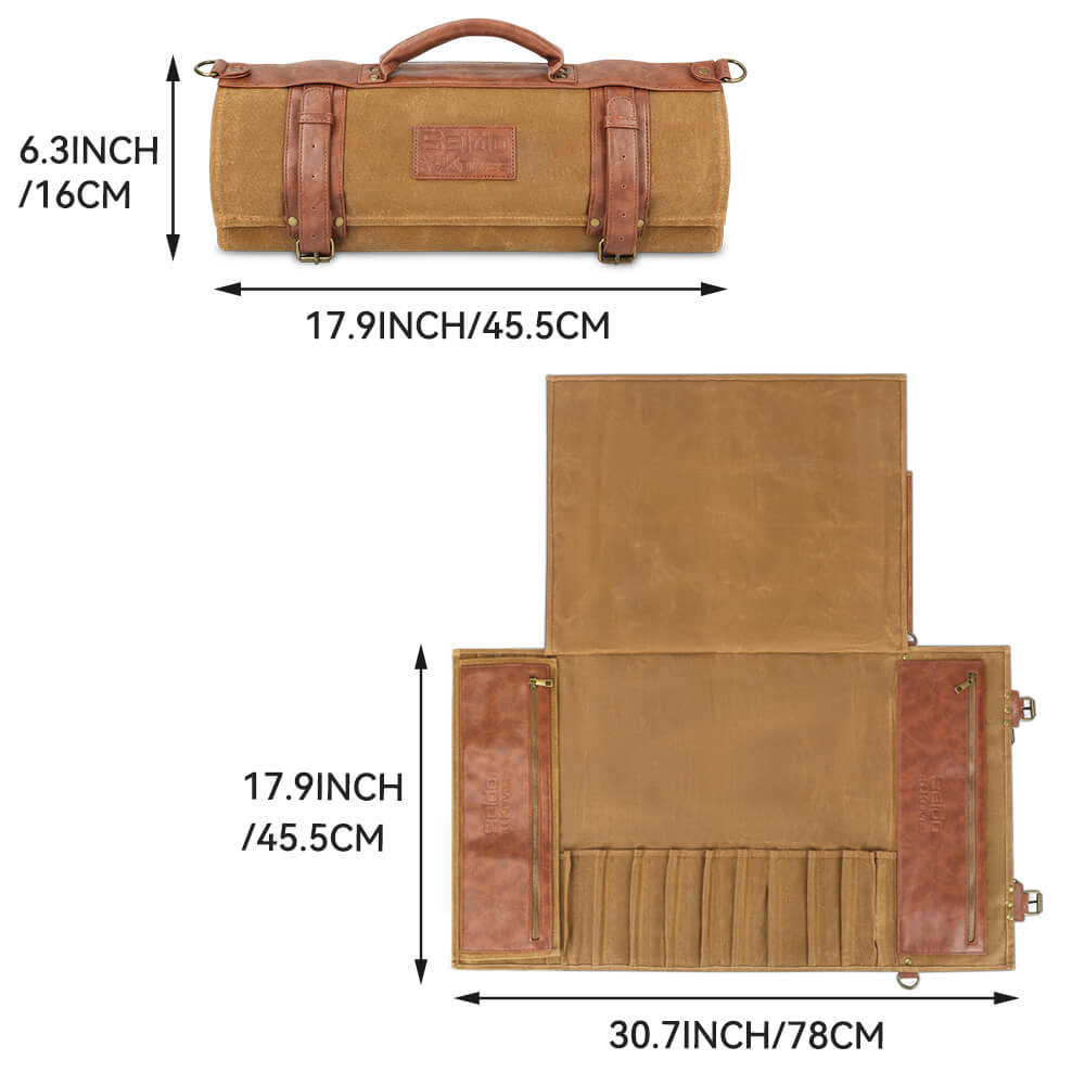 Classic Chef Knife Roll Bag: Brown Canvas