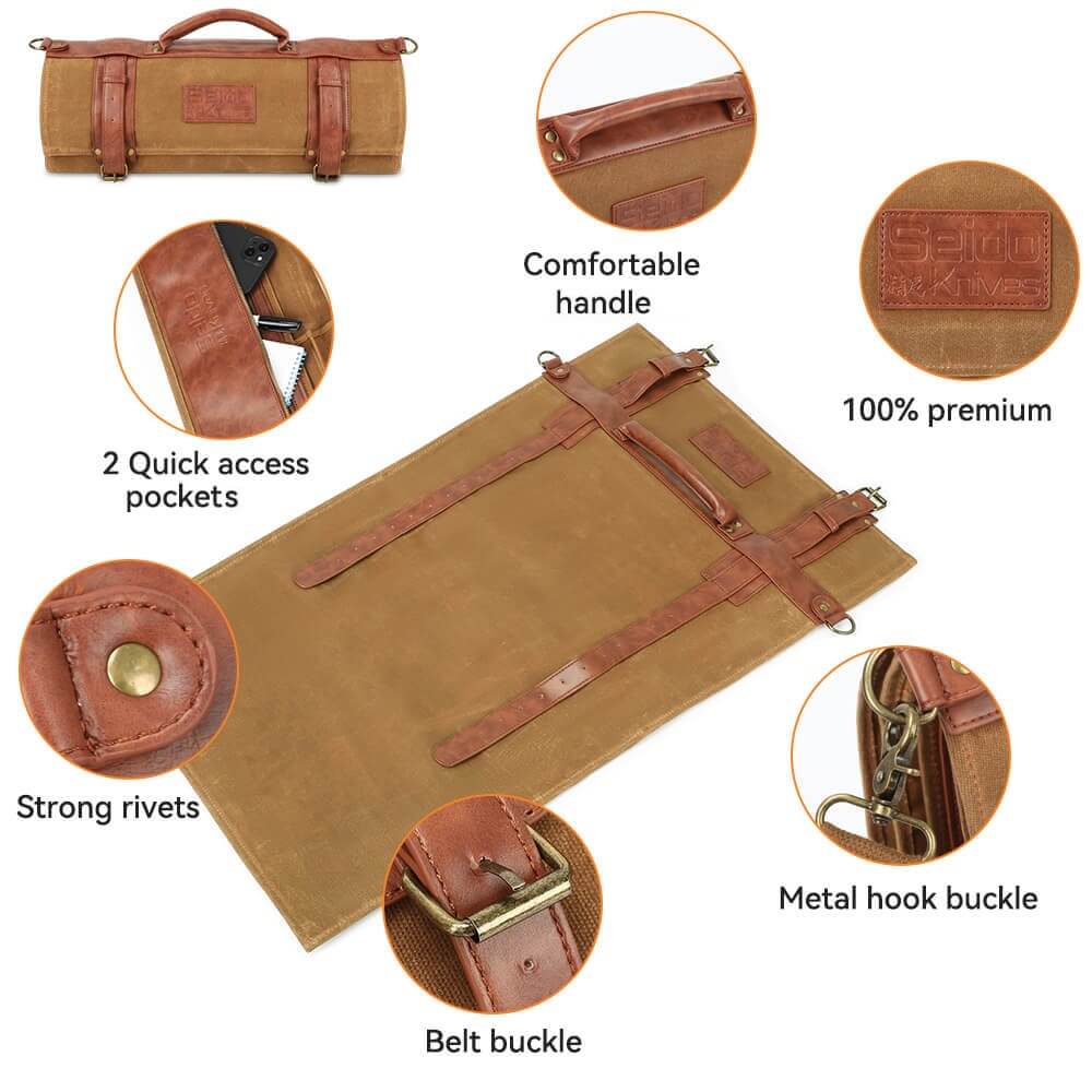Classic Chef Knife Roll Bag: Brown Canvas