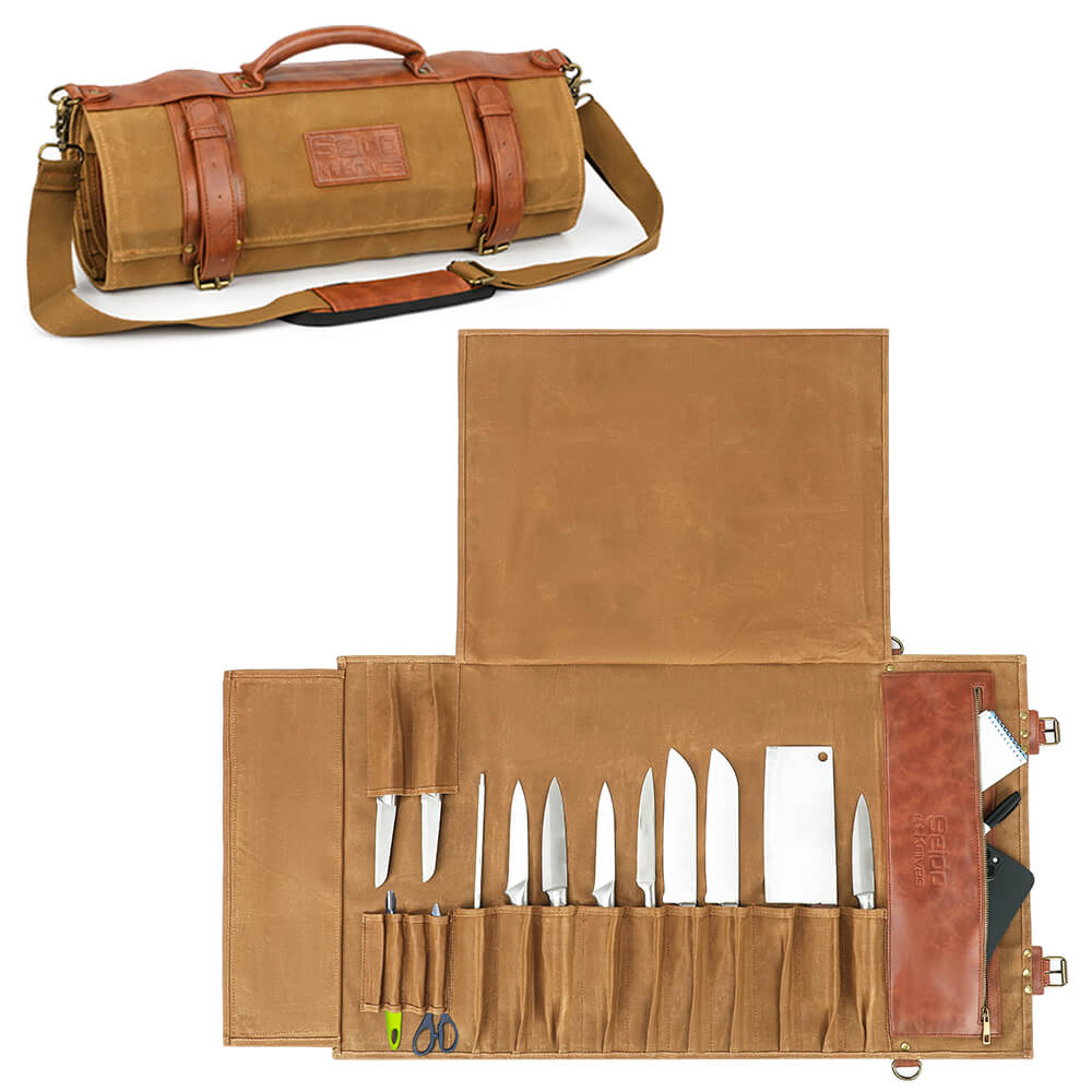 Classic Chef Knife Roll Bag: Brown Canvas